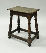 A joined oak stool in the 17th Century manner,