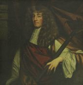 SCHOOL OF SIR GODFREY KNELLER (1646-1723) "Gentleman with curled wig with lace collar and red cloak,