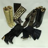A box of assorted vintage boots to include Mauo Frizon black leather boots,