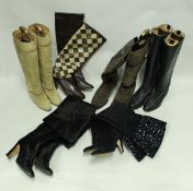 A box of assorted vintage boots to include Mauo Frizon black leather boots,