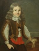 18TH CENTURY ENGLISH SCHOOL "Young boy in lace trimmed jacket with gold braid wearing white enamel