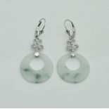 A pair of 18 carat white gold jade-set hoop earrings, 4.