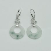 A pair of 18 carat white gold jade-set hoop earrings, 4.
