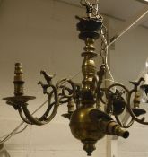 An 18th Century Dutch lacquered brass six branch chandelier,