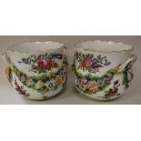 A pair of Dresden floral decorated cachepots with relief work floral swag encrustation,