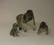 A Swarovski Crystal Society Endangered Wildlife gorilla and two babies (boxed)