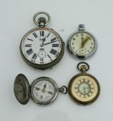 A plated pocket watch of large proportions, the white enamel dial set with Roman numerals,