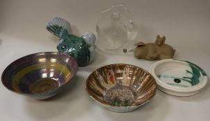 Three various John Bourdeaux pottery (Scilly) bowls,