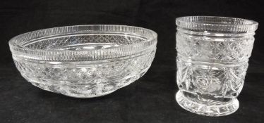 A William Yeoward star and swag cut glass fruit bowl and matching squat vase