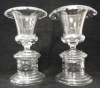 A pair of William Yeoward glass campana shaped urn vases with folded rims