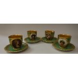 A set of four Vienna porcelain cabinet cups (36454) each decorated with a hand painted portrait of