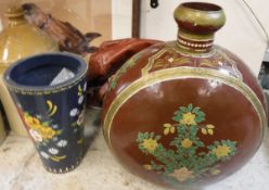 A large painted middle eastern moon flask, a painted floor vase,