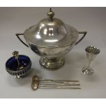 A collection of plated wares, to including twin-handled lidded bowl,