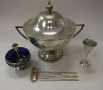 A collection of plated wares, to including twin-handled lidded bowl,