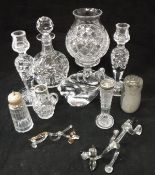 A collection of various glassware to include Royal Doulton mallet shaped decanter,