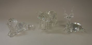 Three Swarovski Crystal Society Inspiration Africa figures comprising elephant,