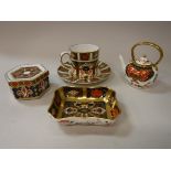 A collection of three Royal Crown Derby Japan pattern miniature items including a rectangular bowl,
