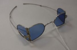 A pair of early Victorian silver mounted blue glass sunglasses with folding frames (London 1838)
