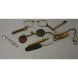 A collection of items to include a Samson Mordan type yellow metal propelling pencil,