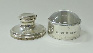 A George V silver capstan type inkwell (by J R Griffin, Chester 1917),
