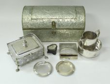 A pair of George VI silver ashtrays with engine turned decoration (Birmingham 1937),