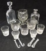 A collection of various glassware to include Scandinavian glass decanter,