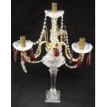 A cut glass and ruby glass four branch épergne