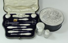 A George V silver handled cased manicure kit (London 1911),