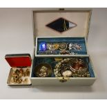 A box of various costume jewellery and a box of various cufflinks,