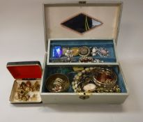 A box of various costume jewellery and a box of various cufflinks,