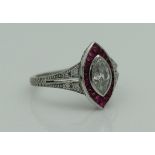 An 18 carat white gold marcasite cut diamond ring,