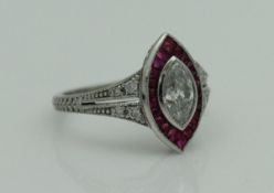 An 18 carat white gold marcasite cut diamond ring,