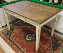 A pine and painted farmhouse style kitchen table with single frieze drawer CONDITION