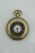 A late 19th Century 18 carat gold cased ladies half hunter fob watch, Swiss movement,