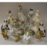 A collection of various figures / figurines including Crown Staffordshire "Columbine" and