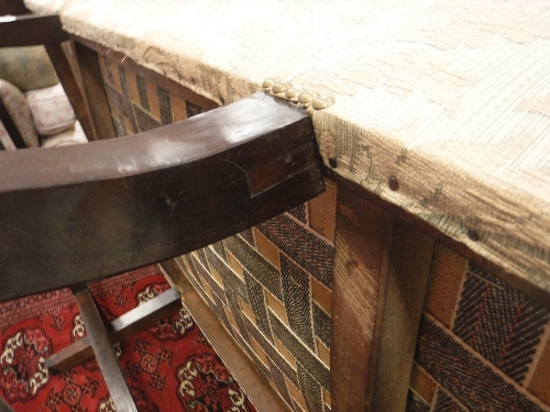 A late George III upholstered camelback sofa on mahogany square moulded supports united to the rear - Image 32 of 35