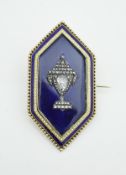 A Georgian diamond set and guilloche enamel mourning brooch of lozenge form,