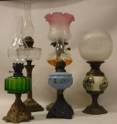 Five various late Victorian / early 20th Century oil lamps