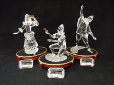 A Swarovski Crystal Society Masquerade "Pierrot" "Columbine" and "Harlequin" each with stand and