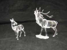 A Swarovski Crystal Society model stag together with doe (boxed)