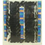 MICHAEL NEWTH "Two times two II" screen print of two black pillars with three striped pillars to
