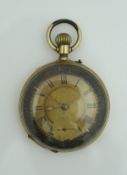 A 14 carat gold cased Swiss pocket watch with Roman numerals and subsidiary seconds dial,