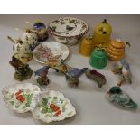 A collection of various china wares to include three Old Tupton ware beehive honey pots,