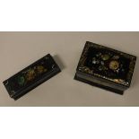 A Victorian black lacquered and mother of pearl inlaid papier-mache two section tea caddy,