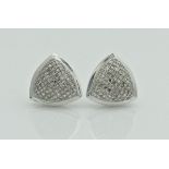 A pair of 9ct white gold triangular pave set ear studs