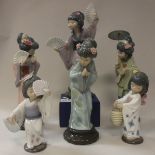 A collection of Lladro figures including Japanese girl with parasol (4988),