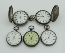 A collection of five silver cased pocket watches (various dates and makers),