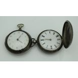 A George III silver pear cased pocket watch, the white enamel dial set with Arabic numerals,
