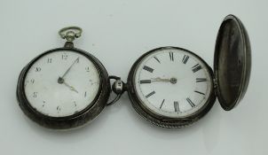 A George III silver pear cased pocket watch, the white enamel dial set with Arabic numerals,