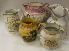 A collection of four early 19th Century English pottery jugs including a Sunderland lustre "British